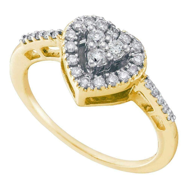 14kt Yellow Gold Women's Round Diamond Heart Cluster Ring 1/3 Cttw - FREE Shipping (US/CAN)-Gold & Diamond Heart Rings-5-JadeMoghul Inc.