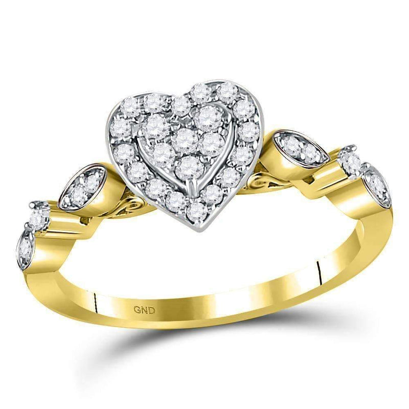 14kt Yellow Gold Womens Round Diamond Heart Cluster Ring 1/3 Cttw-Gold & Diamond Heart Rings-5-JadeMoghul Inc.