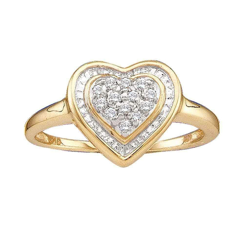 14kt Yellow Gold Women's Round Diamond Heart Frame Cluster Ring 1/10 Cttw - FREE Shipping (US/CAN)-Rings And Bands-5-JadeMoghul Inc.