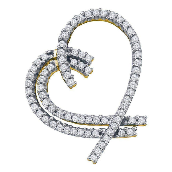 14kt Yellow Gold Women's Round Diamond Heart Outline Pendant 3-4 Cttw - FREE Shipping (US/CAN)-Gold & Diamond Pendants & Necklaces-JadeMoghul Inc.
