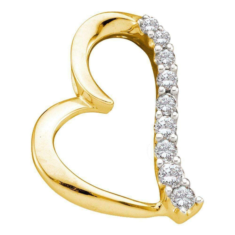 14kt Yellow Gold Women's Round Diamond Heart Pendant 1-4 Cttw - FREE Shipping (US/CAN)-Gold & Diamond Pendants & Necklaces-JadeMoghul Inc.