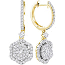 14kt Yellow Gold Women's Round Diamond Hexagon Frame Cluster Dangle Earrings 1.00 Cttw - FREE Shipping (USA/CAN)-Gold & Diamond Earrings-JadeMoghul Inc.