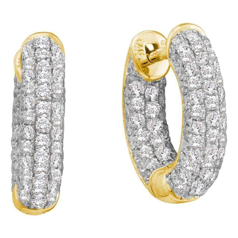 14kt Yellow Gold Women's Round Diamond Huggie Earrings 3-4 Cttw - FREE Shipping (USA/CAN)-Gold & Diamond Earrings-JadeMoghul Inc.