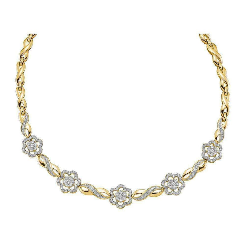 14kt Yellow Gold Women's Round Diamond Infinity Flower Cluster Necklace 2.00 Cttw - FREE Shipping (US/CAN)-Gold & Diamond Pendants & Necklaces-JadeMoghul Inc.