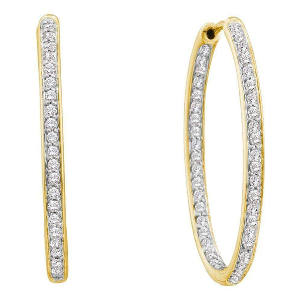 14kt Yellow Gold Women's Round Diamond Inside Outside Endless Hoop Earrings 1-2 Cttw - FREE Shipping (US/CAN)-Gold & Diamond Earrings-JadeMoghul Inc.