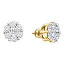 14kt Yellow Gold Women's Round Diamond Large Flower Cluster Stud Earrings 1-1-2 Cttw - FREE Shipping (US/CAN)-Gold & Diamond Earrings-JadeMoghul Inc.