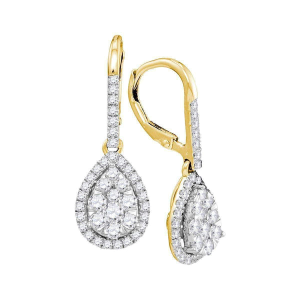 14kt Yellow Gold Women's Round Diamond Leverback Teardrop Dangle Earrings 1-3-8 Cttw - FREE Shipping (USA/CAN)-Gold & Diamond Earrings-JadeMoghul Inc.