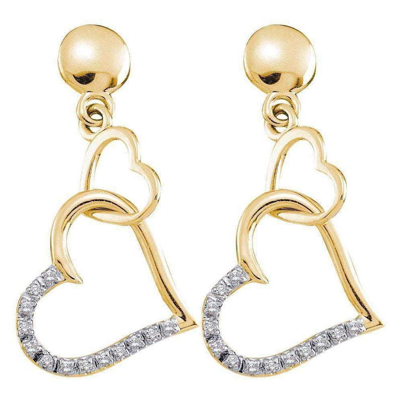 14kt Yellow Gold Women's Round Diamond Linked Hearts Dangle Screwback Earrings 1-10 Cttw - FREE Shipping (USA/CAN)-Gold & Diamond Earrings-JadeMoghul Inc.