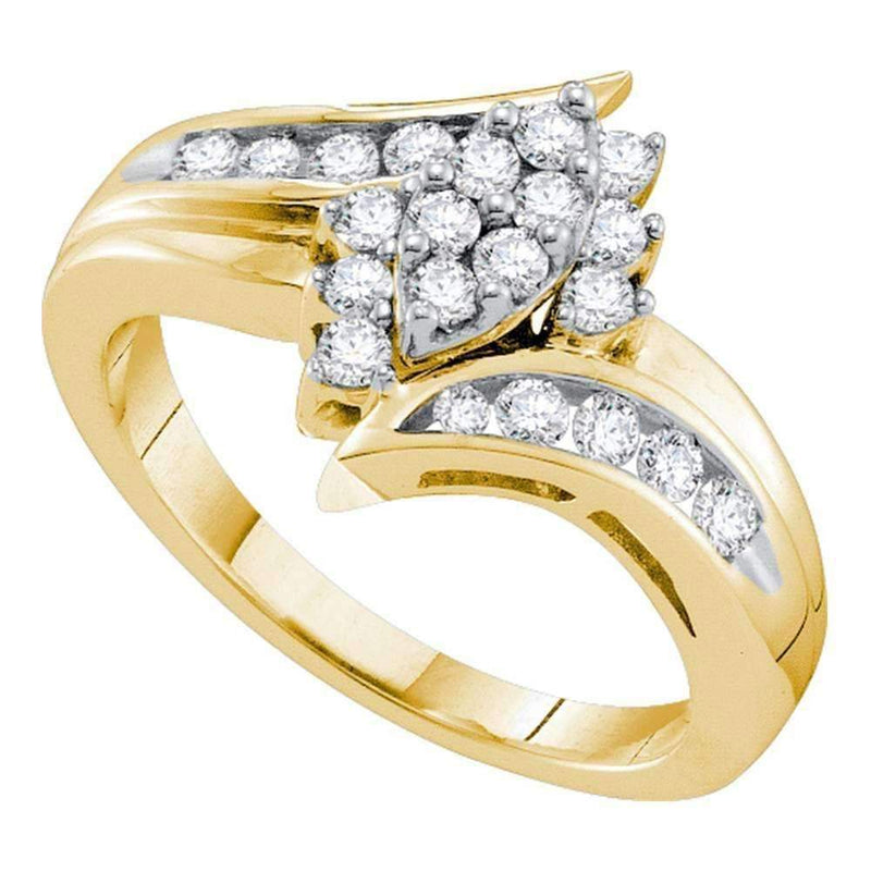 14kt Yellow Gold Women's Round Diamond Marquise-shape Cluster Ring 1/2 Cttw - FREE Shipping (USA/CAN)-Gold & Diamond Engagement & Anniversary Rings-5-JadeMoghul Inc.