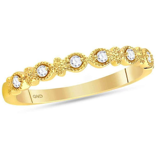 14kt Yellow Gold Womens Round Diamond Milgrain Stackable Band Ring 1-10 Cttw-Gold & Diamond Rings-JadeMoghul Inc.