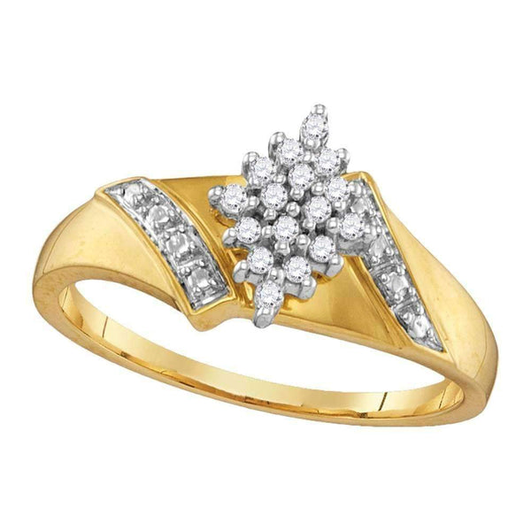 14kt Yellow Gold Women's Round Diamond Oval Cluster Ring 1/10 Cttw - FREE Shipping (US/CAN)-Gold & Diamond Cluster Rings-5-JadeMoghul Inc.
