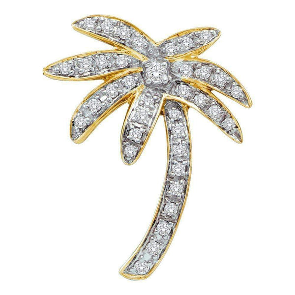 14kt Yellow Gold Women's Round Diamond Palm Tree Nautical Pendant 1-4 Cttw - FREE Shipping (US/CAN)-Gold & Diamond Pendants & Necklaces-JadeMoghul Inc.