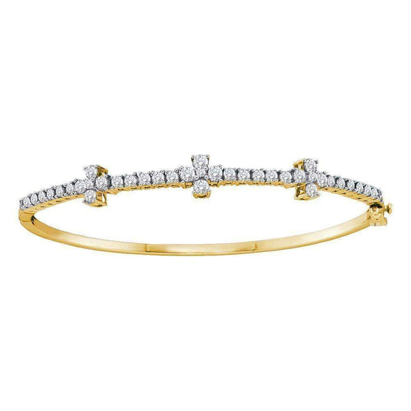 14kt Yellow Gold Women's Round Diamond Pave-set Bangle Bracelet 1-1-2 Cttw - FREE Shipping (US/CAN)-Gold & Diamond Bracelets-JadeMoghul Inc.