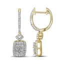 14kt Yellow Gold Women's Round Diamond Rectangle Dangle Hoop Earrings 3-4 Cttw - FREE Shipping (USA/CAN)-Gold & Diamond Earrings-JadeMoghul Inc.