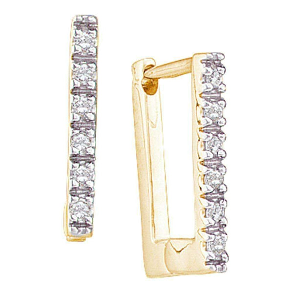 14kt Yellow Gold Women's Round Diamond Rectangle Huggie Hoop Earrings 1-20 Cttw - FREE Shipping (USA/CAN)-Gold & Diamond Earrings-JadeMoghul Inc.