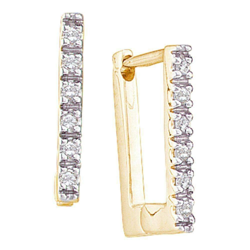 14kt Yellow Gold Women's Round Diamond Rectangle Huggie Hoop Earrings 1-20 Cttw - FREE Shipping (USA/CAN)-Gold & Diamond Earrings-JadeMoghul Inc.