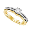 14kt Yellow Gold Women's Round Diamond Slender Double Row Bridal Wedding Engagement Ring Band Set 1/2 Cttw - FREE Shipping (US/CAN)-Gold & Diamond Wedding Ring Sets-5-JadeMoghul Inc.