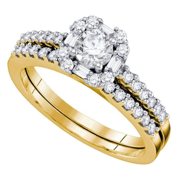 14kt Yellow Gold Women's Round Diamond Slender Halo Bridal Wedding Engagement Ring Band Set 3-4 Cttw - FREE Shipping (US/CAN)-Gold & Diamond Wedding Ring Sets-JadeMoghul Inc.