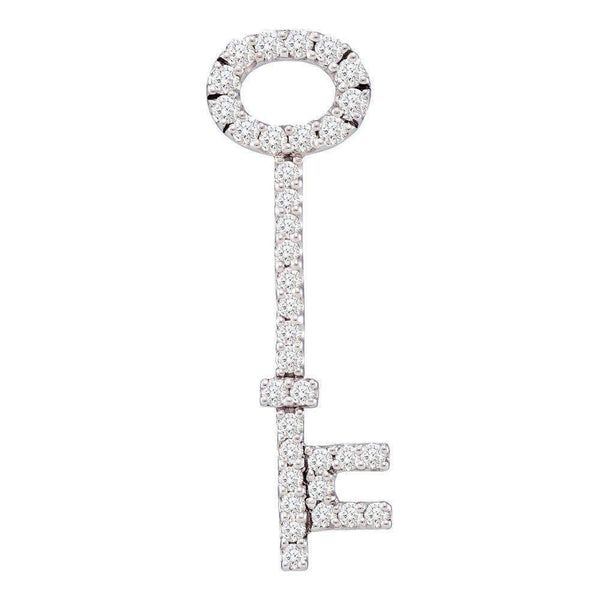 14kt Yellow Gold Women's Round Diamond Slender Oval Key Pendant 1-2 Cttw - FREE Shipping (US/CAN)-Gold & Diamond Pendants & Necklaces-JadeMoghul Inc.