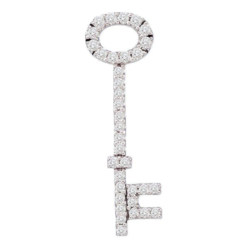 14kt Yellow Gold Women's Round Diamond Slender Oval Key Pendant 1-2 Cttw - FREE Shipping (US/CAN)-Gold & Diamond Pendants & Necklaces-JadeMoghul Inc.
