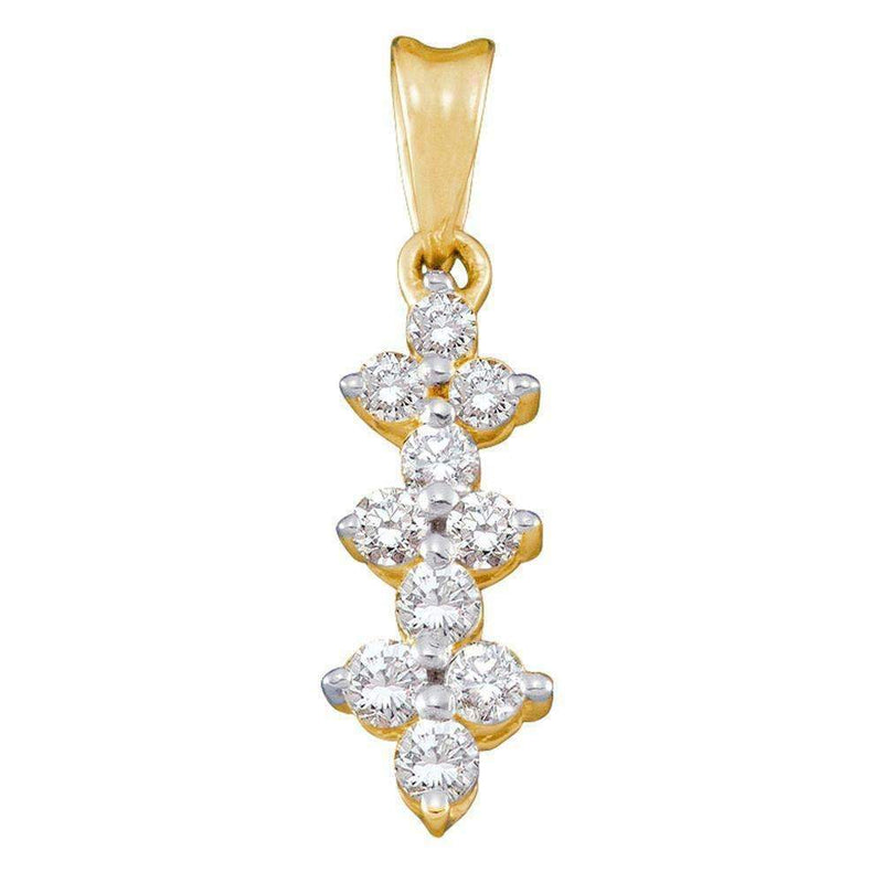 14kt Yellow Gold Women's Round Diamond Small Triple Cluster Dangle Pendant 1-4 Cttw - FREE Shipping (US/CAN)-Gold & Diamond Pendants & Necklaces-JadeMoghul Inc.