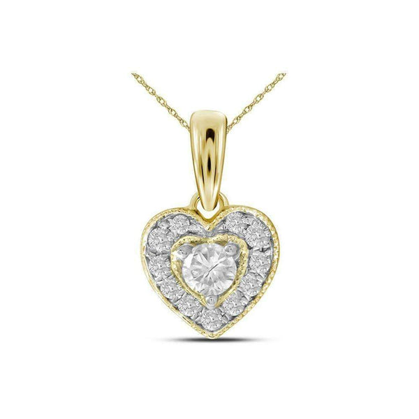 14kt Yellow Gold Women's Round Diamond Solitaire Heart Pendant 1-4 Cttw - FREE Shipping (US/CAN)-Gold & Diamond Pendants & Necklaces-JadeMoghul Inc.