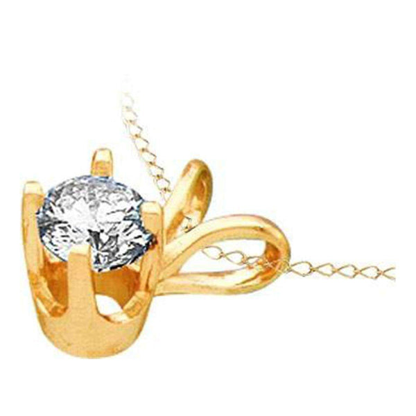 14kt Yellow Gold Women's Round Diamond Solitaire Pendant 1-4 Cttw - FREE Shipping (US/CAN)-Gold & Diamond Pendants & Necklaces-JadeMoghul Inc.