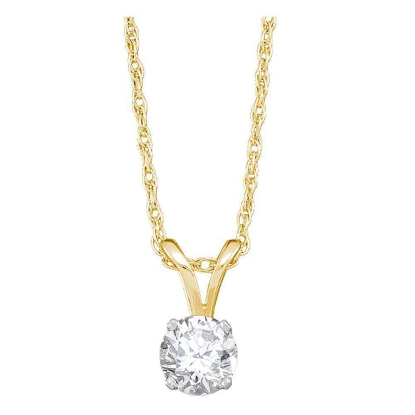 14kt Yellow Gold Women's Round Diamond Solitaire Pendant 1-5 Cttw - FREE Shipping (US/CAN)-Gold & Diamond Pendants & Necklaces-JadeMoghul Inc.
