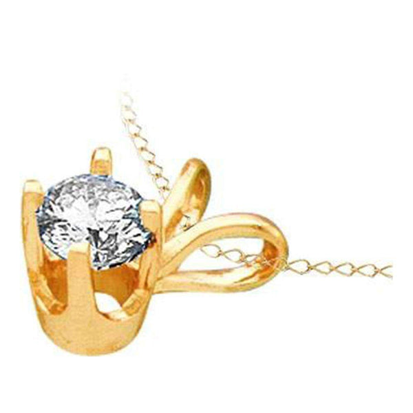 14kt Yellow Gold Women's Round Diamond Solitaire Pendant 1.00 Cttw - FREE Shipping (US/CAN)-Gold & Diamond Pendants & Necklaces-JadeMoghul Inc.