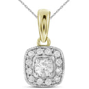 14kt Yellow Gold Womens Round Diamond Solitaire Square Halo Pendant 1-4 Cttw-Gold & Diamond Pendants & Necklaces-JadeMoghul Inc.