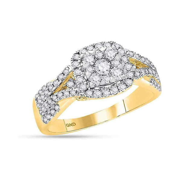14kt Yellow Gold Women's Round Diamond Square Cluster Bridal Wedding Engagement Ring 1.00 Cttw - FREE Shipping (US/CAN)-Wedding Jewelry-5-JadeMoghul Inc.