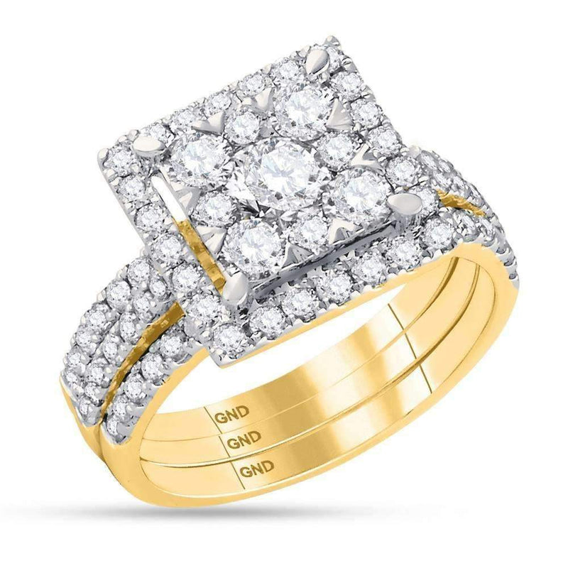 14kt Yellow Gold Women's Round Diamond Square Cluster Bridal Wedding Engagement Ring Band 3-Piece Set 2.00 Cttw - FREE Shipping (US/CAN)-Wedding Jewelry-5-JadeMoghul Inc.