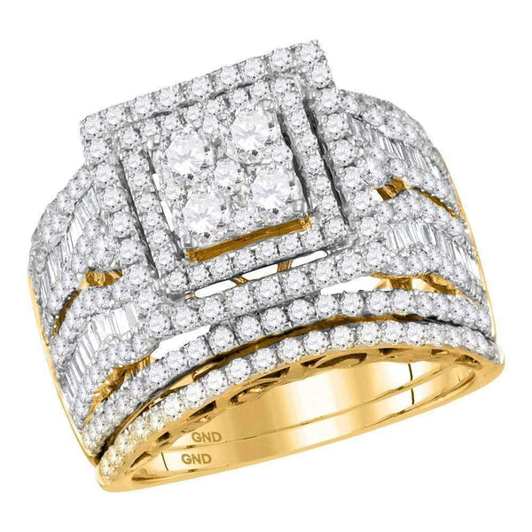 14kt Yellow Gold Women's Round Diamond Square Cluster Bridal Wedding Engagement Ring Band Set 2-5/8 Cttw - FREE Shipping (US/CAN)-Wedding Jewelry-5-JadeMoghul Inc.