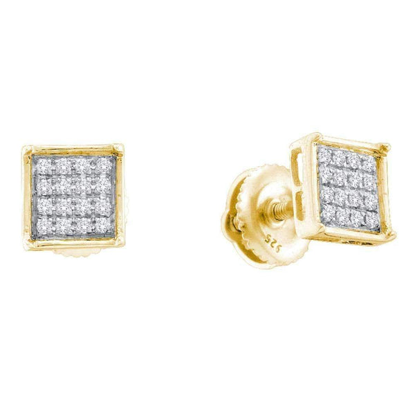 14kt Yellow Gold Women's Round Diamond Square Cluster Earrings 1-10 Cttw - FREE Shipping (USA/CAN)-Gold & Diamond Earrings-JadeMoghul Inc.