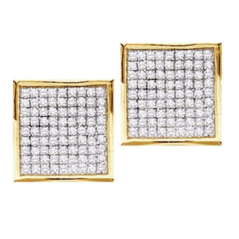 14kt Yellow Gold Women's Round Diamond Square Cluster Earrings 1-4 Cttw - FREE Shipping (US/CAN)-Gold & Diamond Earrings-JadeMoghul Inc.