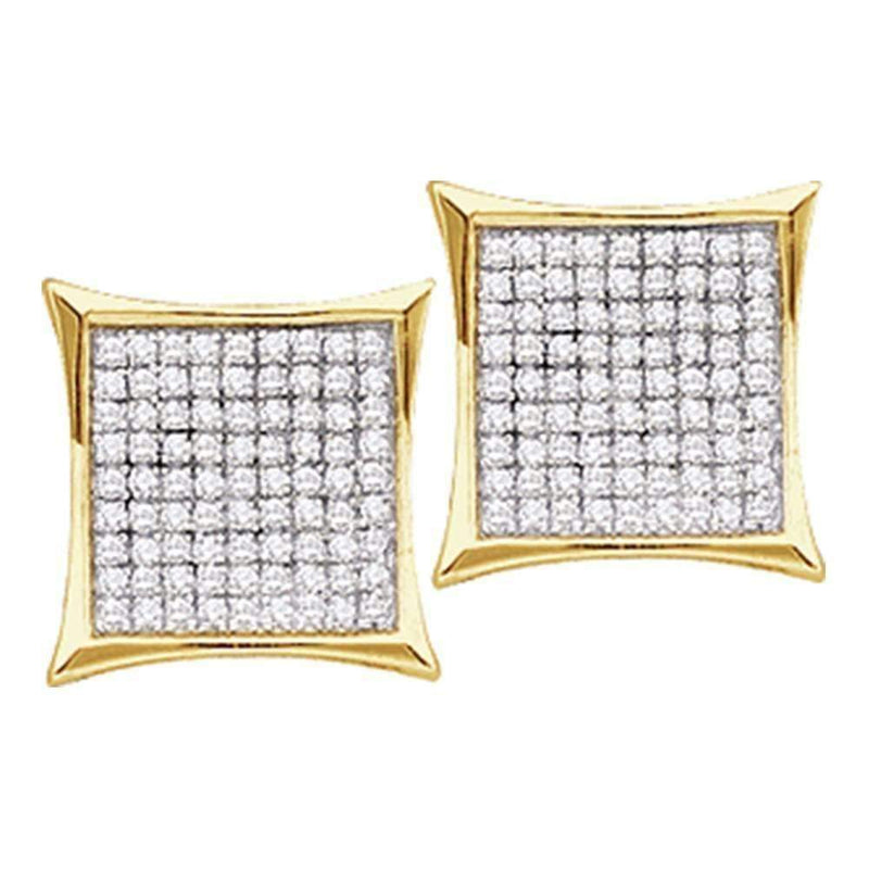 14kt Yellow Gold Women's Round Diamond Square Cluster Earrings 3-8 Cttw - FREE Shipping (USA/CAN)-Gold & Diamond Earrings-JadeMoghul Inc.