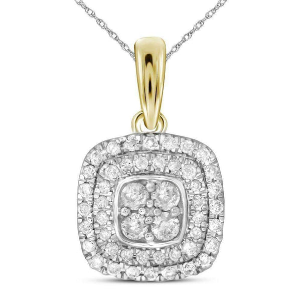 14kt Yellow Gold Women's Round Diamond Square Cluster Pendant 1-3 Cttw - FREE Shipping (US/CAN)-Gold & Diamond Pendants & Necklaces-JadeMoghul Inc.