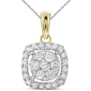 14kt Yellow Gold Women's Round Diamond Square Cluster Pendant 1-4 Cttw - FREE Shipping (US/CAN)-Gold & Diamond Pendants & Necklaces-JadeMoghul Inc.