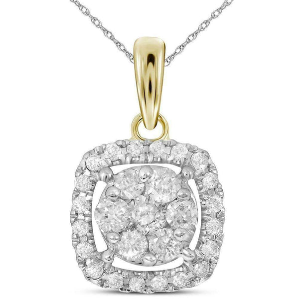 14kt Yellow Gold Women's Round Diamond Square Cluster Pendant 1-4 Cttw - FREE Shipping (US/CAN)-Gold & Diamond Pendants & Necklaces-JadeMoghul Inc.