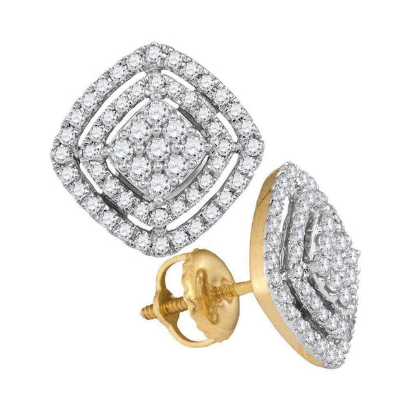 14kt Yellow Gold Women's Round Diamond Square Cluster Screwback Earrings 1-2 Cttw - FREE Shipping (USA/CAN)-Gold & Diamond Earrings-JadeMoghul Inc.