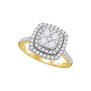 14kt Yellow Gold Women's Round Diamond Square Double Halo Cluster Ring 1.00 Cttw - FREE Shipping (US/CAN)-Gold & Diamond Cluster Rings-6-JadeMoghul Inc.