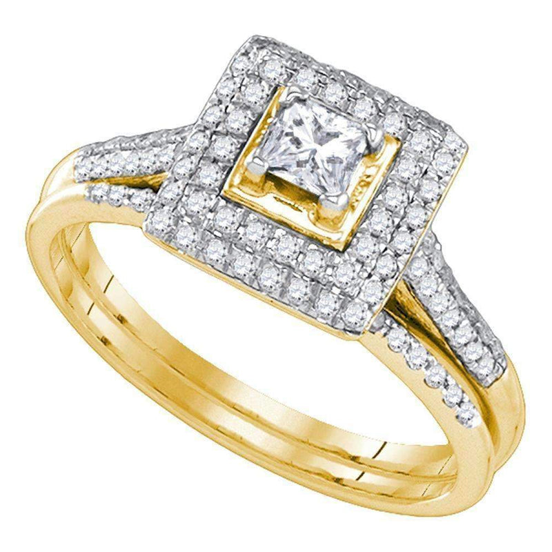 14kt Yellow Gold Women's Round Diamond Square Halo Bridal Wedding Engagement Ring Band Set 1/5 Cttw - FREE Shipping (US/CAN)-Gold & Diamond Wedding Ring Sets-6.5-JadeMoghul Inc.