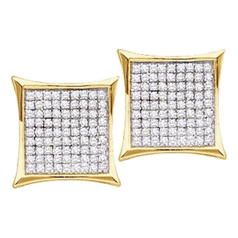 14kt Yellow Gold Women's Round Diamond Square Kite Cluster Stud Earrings 1-20 Cttw - FREE Shipping (USA/CAN)-Gold & Diamond Earrings-JadeMoghul Inc.