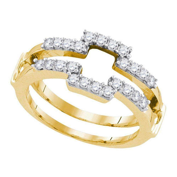 14kt Yellow Gold Women's Round Diamond Square Wrap Ring Guard Enhancer Wedding Band 1/2 Cttw - FREE Shipping (US/CAN)-Wedding Jewelry-5-JadeMoghul Inc.