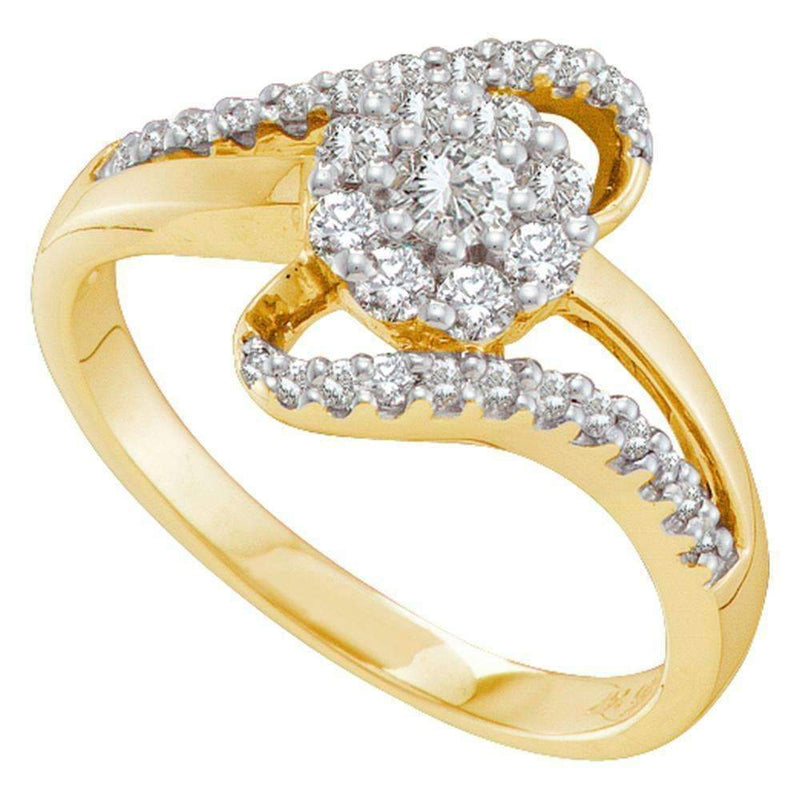 14kt Yellow Gold Women's Round Diamond Swirl Strand Flower Cluster Ring 1/2 Cttw - FREE Shipping (US/CAN)-Gold & Diamond Cluster Rings-5-JadeMoghul Inc.