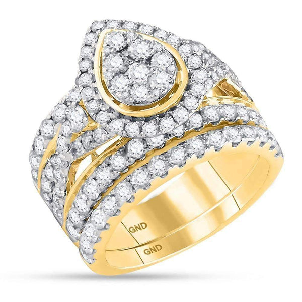14kt Yellow Gold Women's Round Diamond Teardrop Bridal Wedding Engagement Ring Band Set 3.00 Cttw - FREE Shipping (US/CAN)-Wedding Jewelry-5-JadeMoghul Inc.