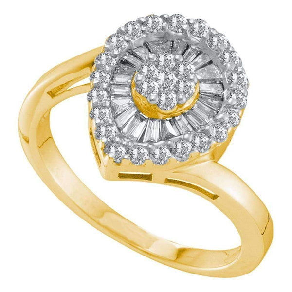 14kt Yellow Gold Women's Round Diamond Teardrop Frame Flower Cluster Ring 3/4 Cttw - FREE Shipping (US/CAN)-Gold & Diamond Cluster Rings-5-JadeMoghul Inc.