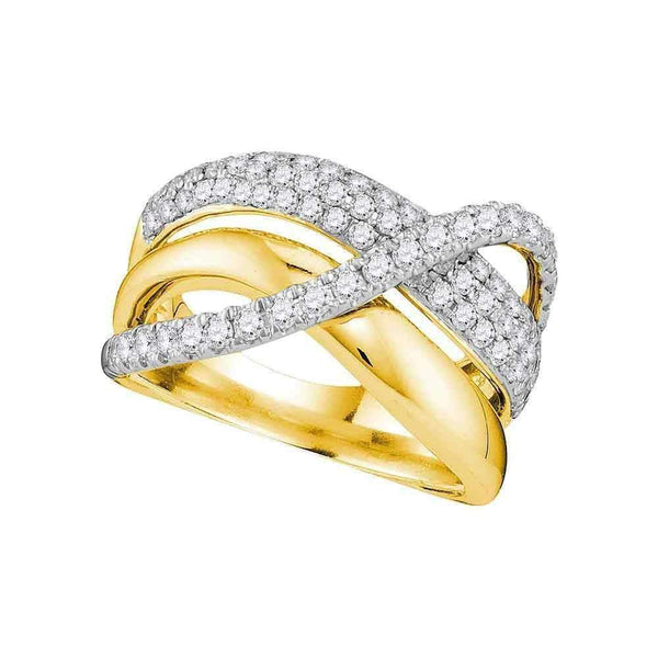 14kt Yellow Gold Women's Round Diamond Triple Row Crossover Strand Band 1.00 Cttw - FREE Shipping (US/CAN)-Gold & Diamond Bands-JadeMoghul Inc.