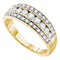 14kt Yellow Gold Women's Round Diamond Triple Row Stripe Band Ring 3/4 Cttw - FREE Shipping (US/CAN)-Gold & Diamond Bands-5-JadeMoghul Inc.