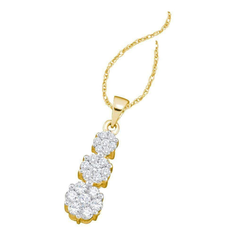 14kt Yellow Gold Women's Round Diamond Triple Trinity Cluster Pendant 1-4 Cttw - FREE Shipping (US/CAN)-Gold & Diamond Pendants & Necklaces-JadeMoghul Inc.